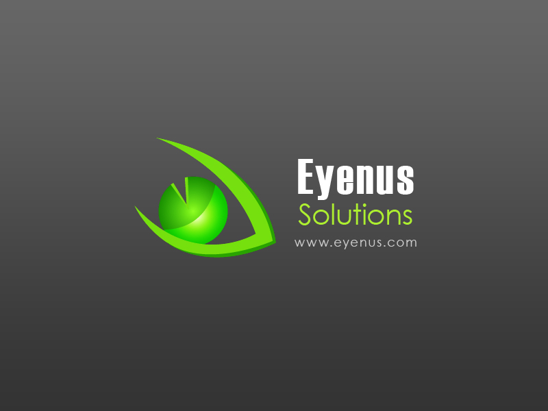 The original 2005 Eyenus Solutions logo: a glossy green eye
